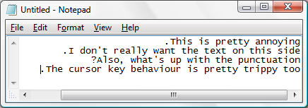Notepad with text in right-to-left mode