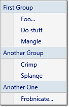 A menu grouped with textual separators